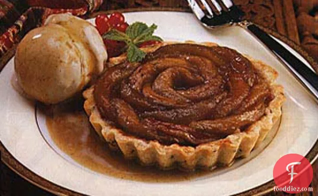 Apple and Caraway Tartlets with Cinnamon-Clove Ice Cream and Cider-Caramel Sauce