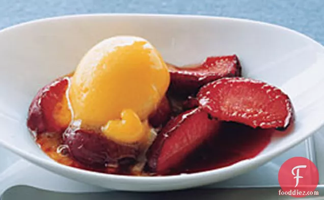 Broiled Plums with Mango Sorbet