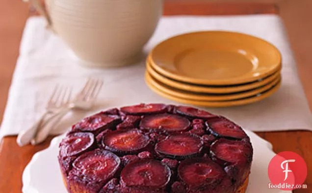Plum and Raspberry Upside-Down Cake