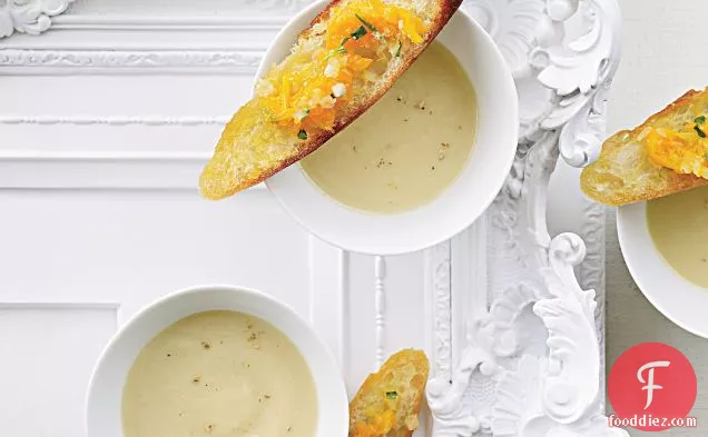 Celery Root Soup with Clementine-Relish Toasts