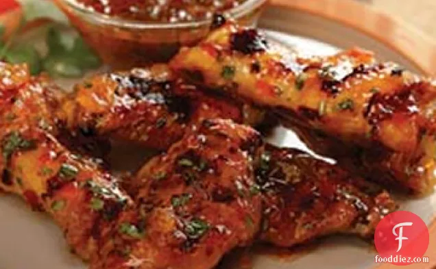 Grilled Chicken Wings with Sweet Red Chili and Peach Glaze