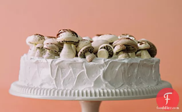 Frosted Fruitcake with Meringue Mushrooms