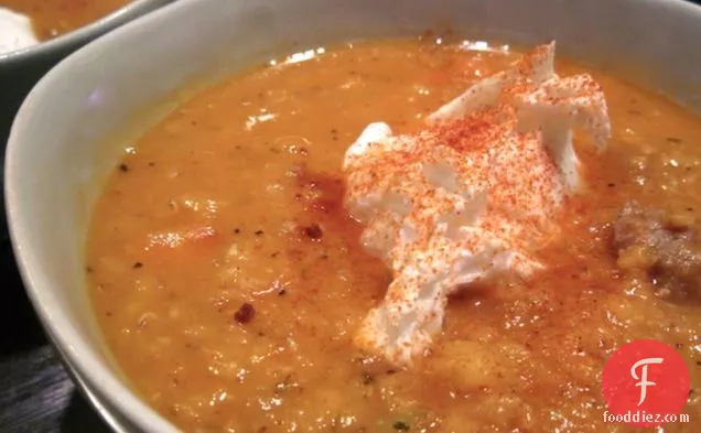 Red Lentil Soup With Sausage + A Poached Egg