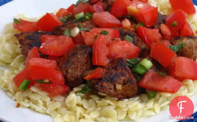 Spiced Beef Kabobs W/Tomato Mint Salad