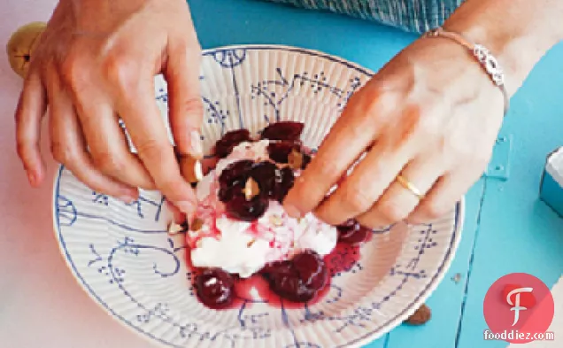 Cherries in Almond Syrup Over Greek Yogurt