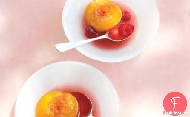 Poached Peaches with Raspberries