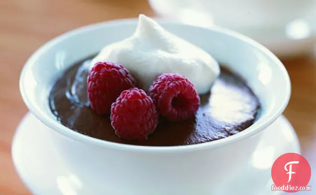 Chocolate-Cinnamon Pudding with Raspberries