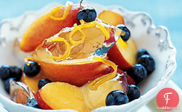 Prosecco Jelly with Nectarines, Blueberries, and Candied Orange Peel