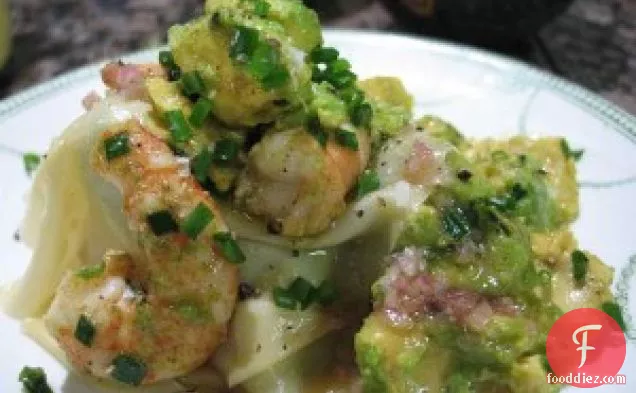 Avocado And Prawn Open Lasagna With Anchovy Butter