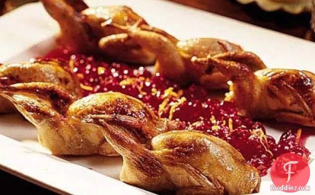 Roasted Quail with Cranberry-Orange-Pecan Stuffing
