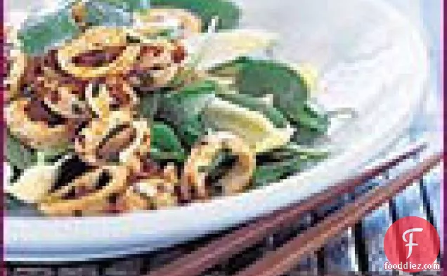 Wok-Charred Squid Salad with Baby Spinach and Cashews