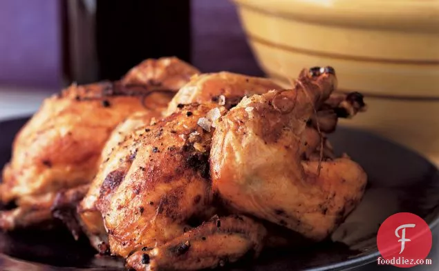 Roasted Poussins with Anchovy-Mustard Pan Sauce