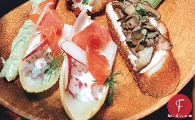 Endive Spears With Smoked Salmon, Horseradish Cream, And Dill
