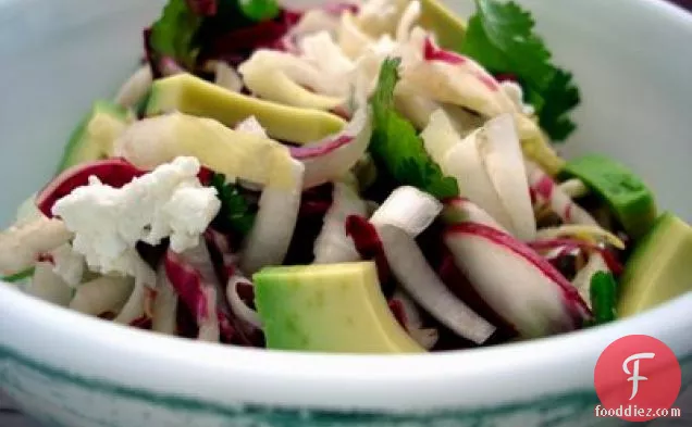 Sliced Spring Salad With Endive, Cilantro, Radishes, And Feta