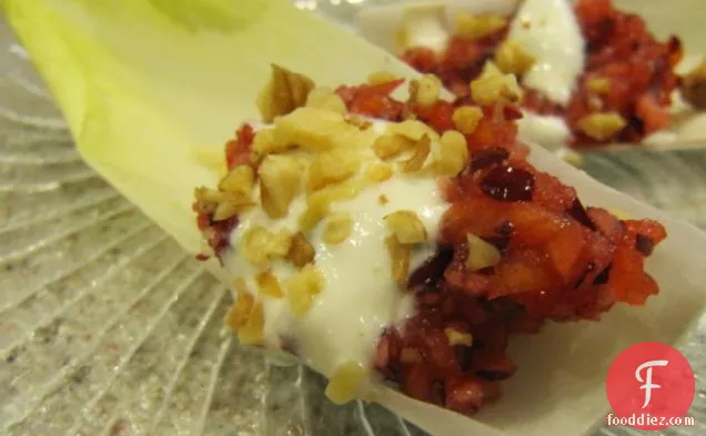 Cranberry And Persimmon Filled Endive With Tangy Goat Cheese Dr