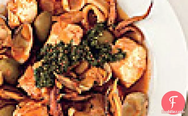 Clam And Calamari Seafood Stew With Salsa Verde
