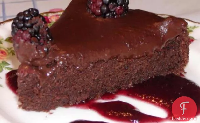 Decadent Chocolate Cake on a Bed of Raspberry Sauce