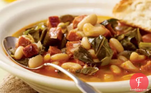 White Bean Soup With Andouille & Collard Greens