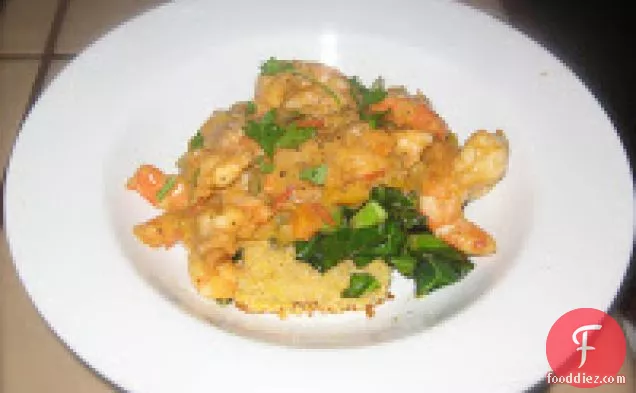 Domestic Diva's Shrimp Etouffee With Collard Greens & Honey Cor