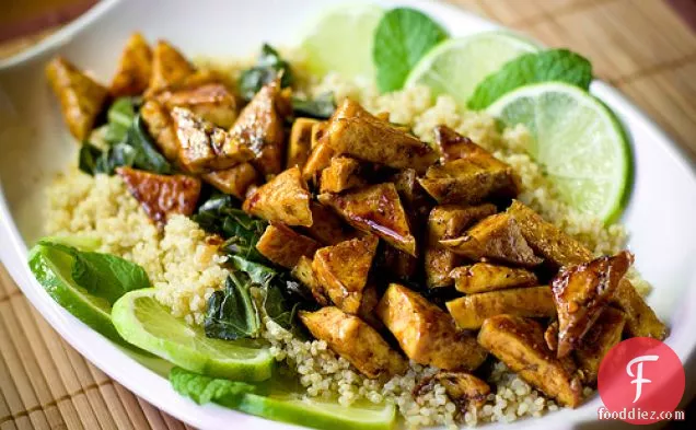 Sweet Chili Lime Tofu With Wok Steamed Collards And Quinoa