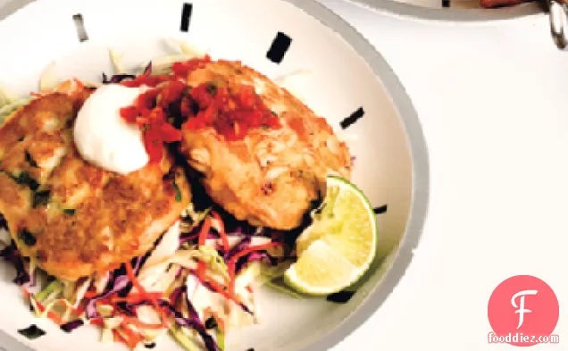 Jalapeño Crab Cakes with Slaw and Salsa
