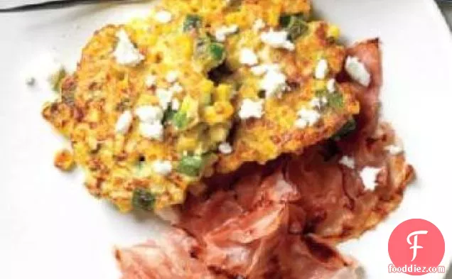 Corn Cakes Topped with Goat Cheese and Bacon