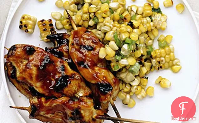 Honey Chicken Skewers with Grilled-Corn Salad