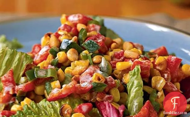 Greens with Roasted Corn and Pepper Salad