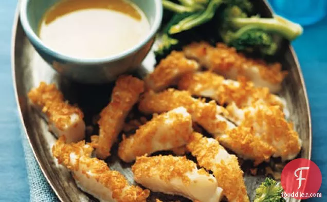 Crispy Pacific Cod with Parmesan-Butter Dipping Sauce and Broccoli