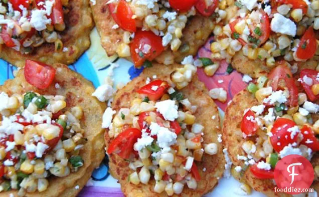 Grilled Corn Salad With Lime Vinaigrette On Corn Cakes
