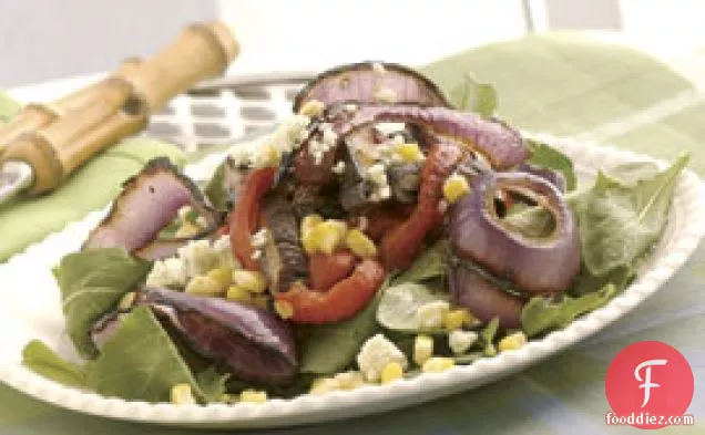 Grilled Bell Pepper, Corn & Red Onion Salad With Blue Cheese Vi