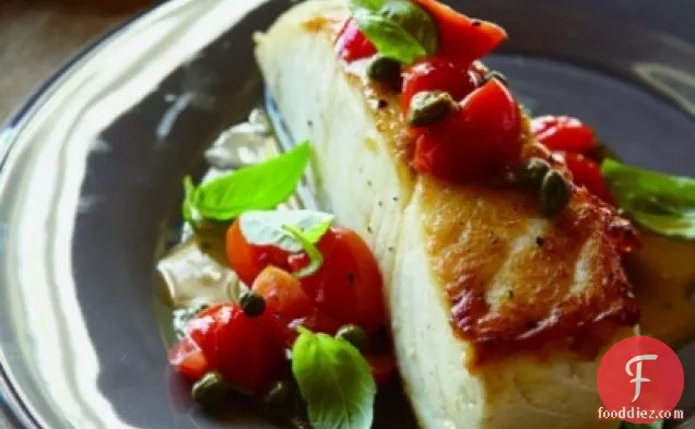Halibut With Pepitas, Capers & Tomatoes