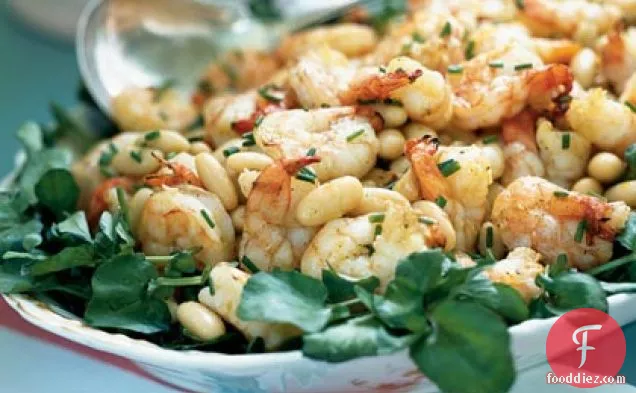 Shrimp and White Bean Salad over Watercress