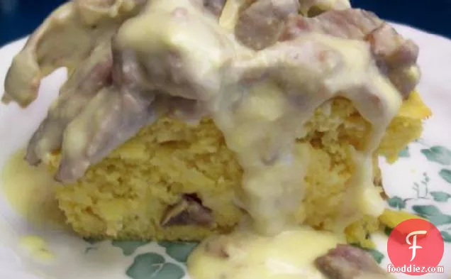 Baked Swiss Cornbread With Turkey Cream Sauce