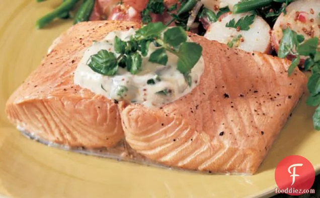 Poached Salmon Fillets With Watercress Mayonnaise