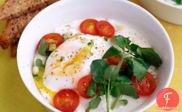 Poached Egg With Baked Yogurt And Watercress