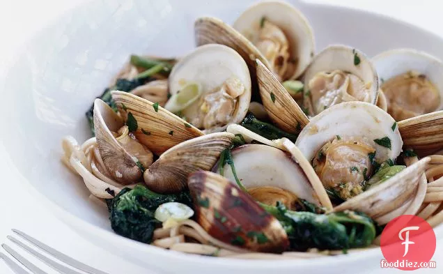 Sizzled Clams with Udon Noodles and Watercress