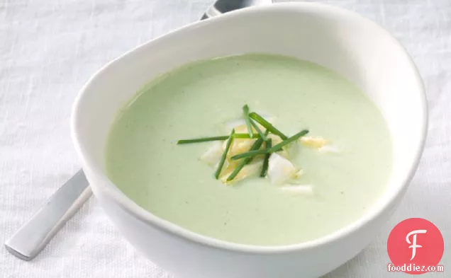 Iced Cucumber Soup With Mint, Watercress, And Feta Cheese