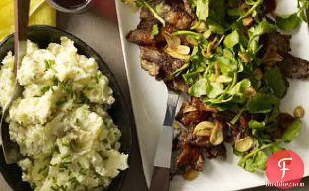 Garlic Sliced Steak With Watercress And Horseradish Baby Potatoes