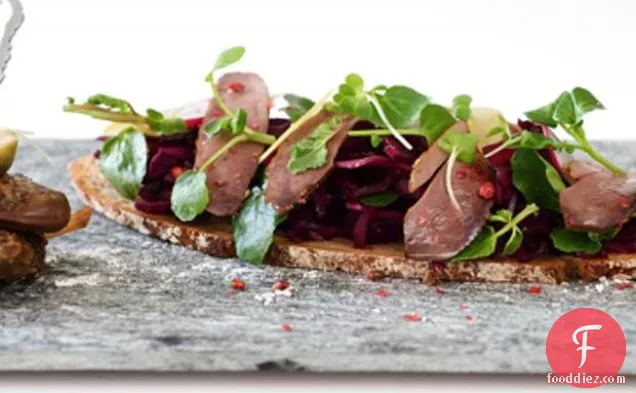 Woodpigeon Pastrami With Fresh Radishes And Watercress On Sour