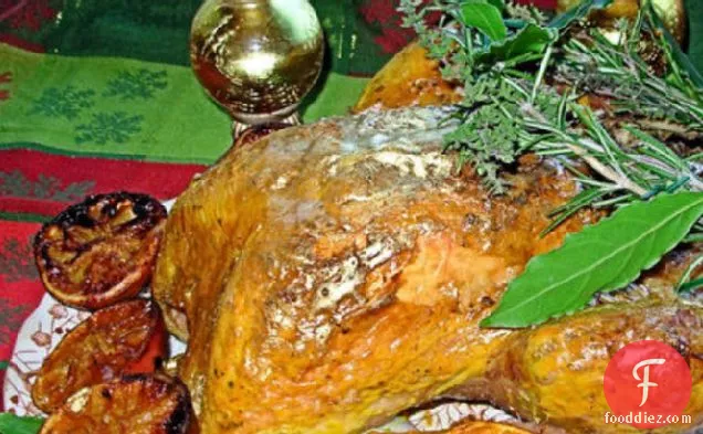 Gilded Saffron and Butter Basted Roast Turkey With Herb Garland