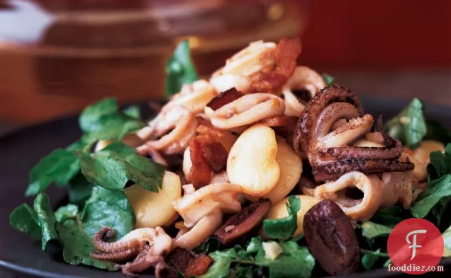 Spicy Squid Salad with Watercress and Lima Beans