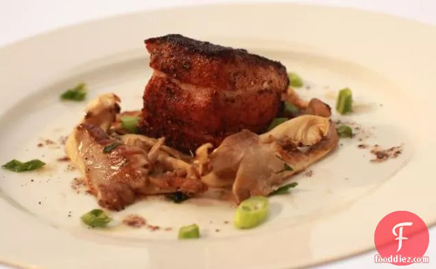 Bacon Steak with Coriander, Smoked Oyster Mushrooms and Thyme Brown Butter