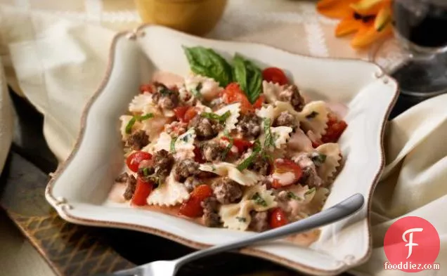 Bowties with Italian Sausage in a Cream Basil Sauce