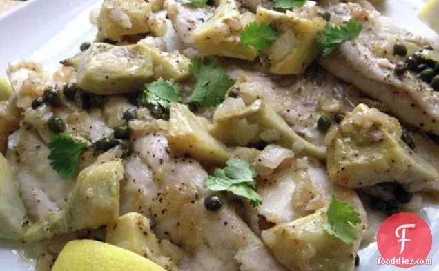 Flounder With Spring Artichoke Hearts & Capers