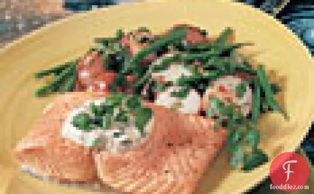Poached Salmon Fillets with Watercress Mayonnaise