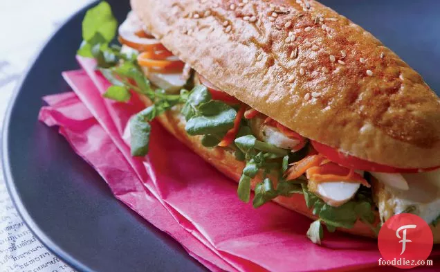 Lao-Style Chicken Baguette Sandwiches with Watercress
