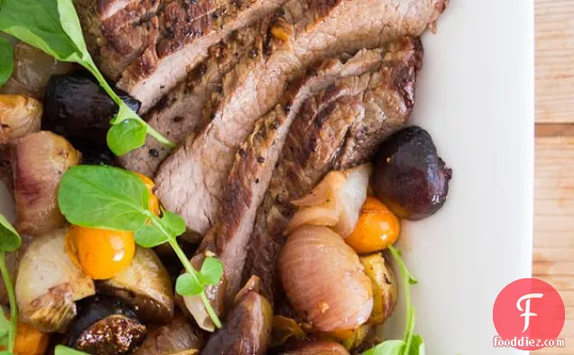 Beef Tri-tip With Roasted Figs, Tomatoes And Onions