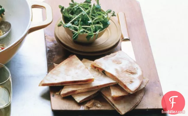 Bbq Onion And Smoked Gouda Quesadillas With Pea Shoot Mini Salad