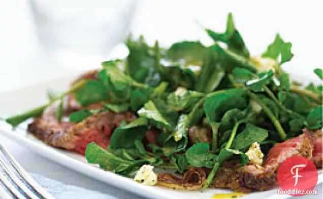 Watercress Salad With Steak, Sautéed Shallots & Stilton